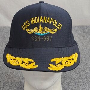 Vintage 80s 90s USS Indianapolis SSN 697 Snapback Hat Navy Blue Military USA